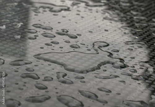 Natural Pattern of dew drops or raindrops on galss background. Detail of Water droplets caused by rain perched on surface of the Glass. Rain water drops on a Glass floor for wallpaper,Poster and Space photo