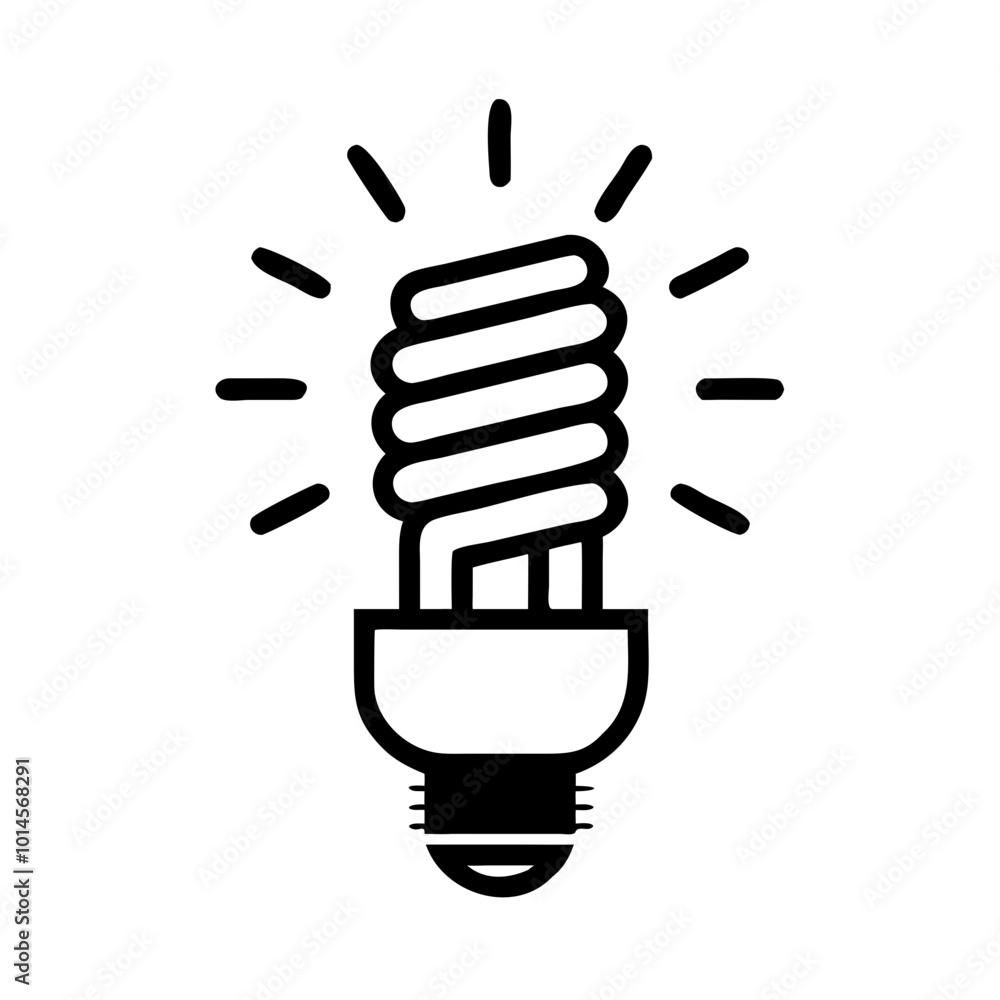 Energy-saving light bulb icon, eco-friendly design with spiral shape, black and white, copy space Energy-saving light bulb icon, eco-friendly design with spiral shape, black and white, copy space