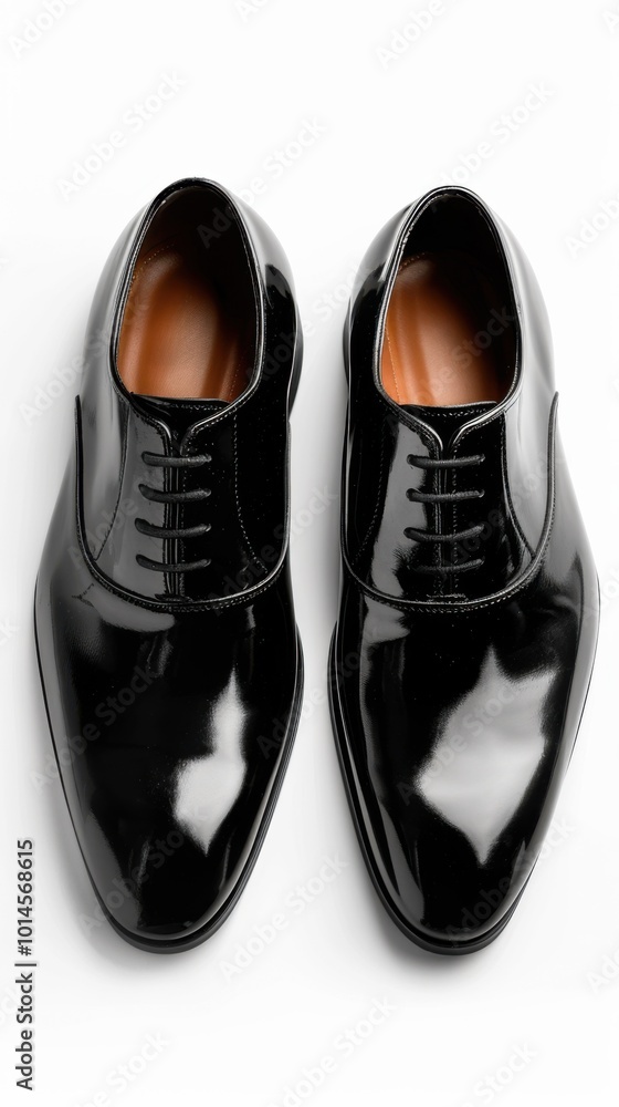 Pair of sleek black dress shoes, white background, 4K hyperrealistic photo Pair of sleek black dress shoes, white background, 4K hyperrealistic photo