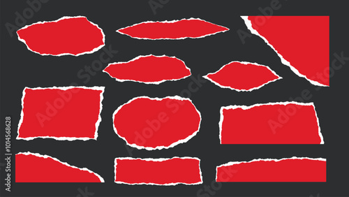 Red & White Ripped Paper Pieces with Torn Edges – Vector Design