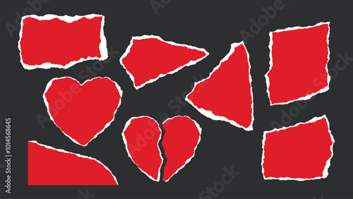 Red & White Ripped Paper Pieces with Torn Edges – Vector Design