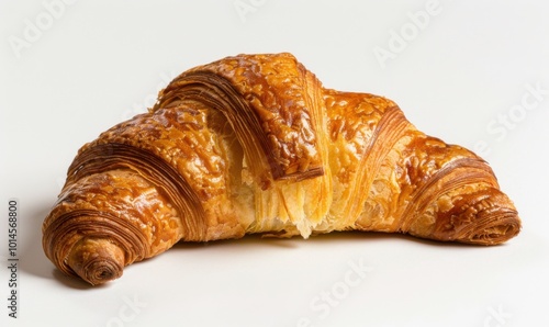 Freshly baked croissant, white background, 4K hyperrealistic photo