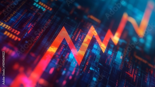 Wallpaper Mural A vibrant digital graphic of fluctuating data patterns in bright colors, depicting a zigzag growth trend in a high-tech environment. Torontodigital.ca