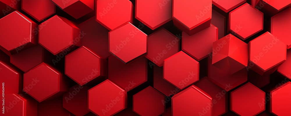 Red hexagonal pattern in a 3D geometric design. Red hexagonal pattern in a 3D geometric design.