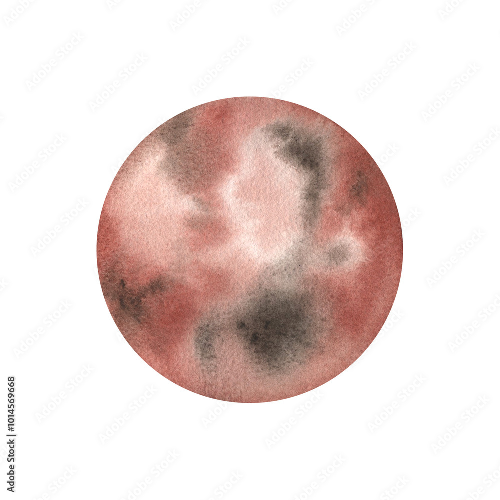 Fototapeta premium Space watercolor hand-drawn illustration with planet Mars