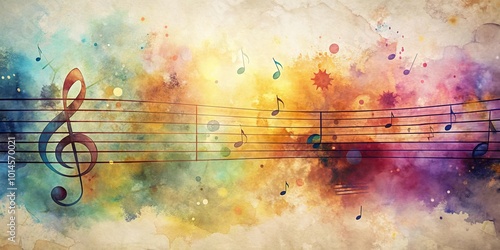 A Symphony of Colors and Tones, a Watercolor Composition of Musical Notes and Abstract Shapes