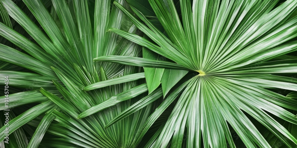 A detailed close-up of a green palm leaf, showcasing its intricate texture and vibrant color. This botanical image highlights the unique veins and patterns found in tropical foliage A detailed close-up of a green palm leaf, showcasing its intricate texture and vibrant color. This botanical image highlights the unique veins and patterns found in tropical foliage