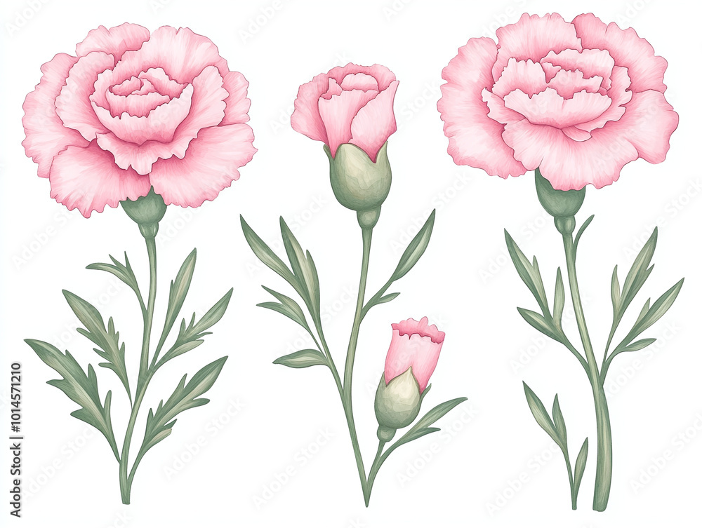 Pink Carnations Illustration: Delicate Floral Art Pink Carnations Illustration: Delicate Floral Art