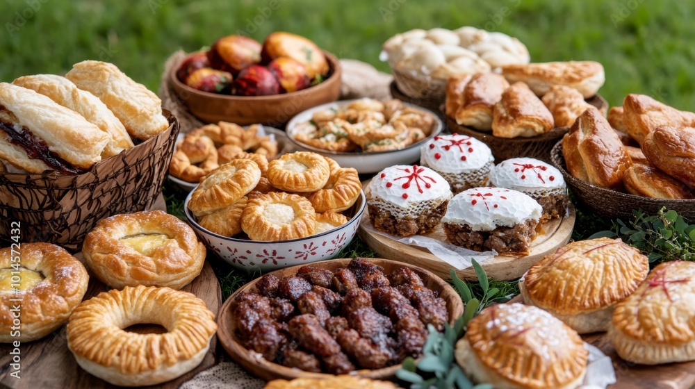 Freshly Baked Goods at a Picnic Table Setting Freshly Baked Goods at a Picnic Table Setting