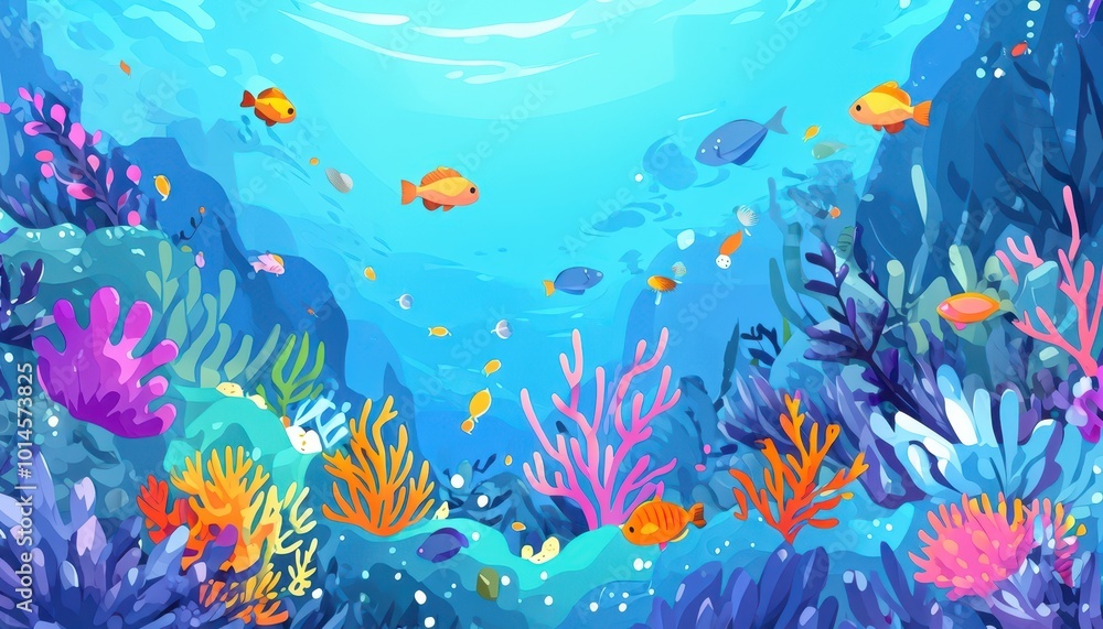 A vibrant underwater scene featuring colorful fish and coral reefs. A vibrant underwater scene featuring colorful fish and coral reefs.