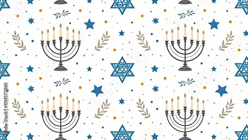 Hanukkah Pattern with Menorahs, Stars of David, Olive Branches o photo