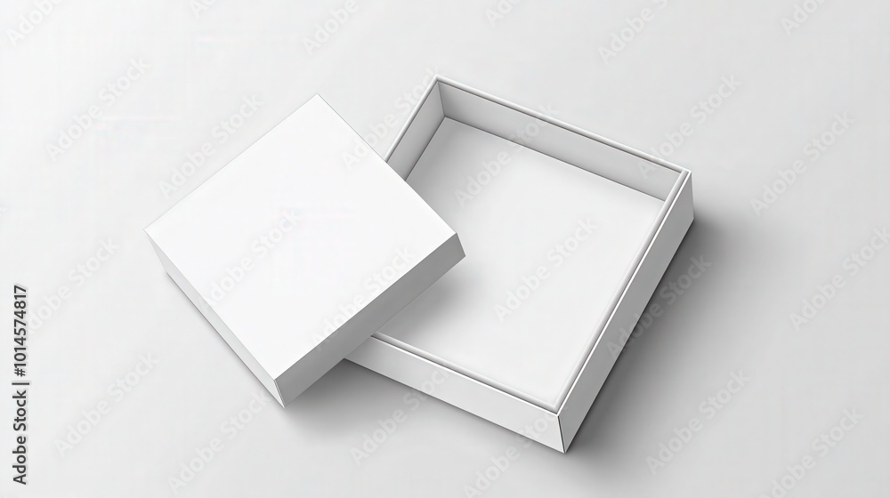 Realistic box top view. Open white package mockup, cardboard closed gift box blank paper pack. Square container vector design template Realistic box top view. Open white package mockup, cardboard closed gift box blank paper pack. Square container vector design template