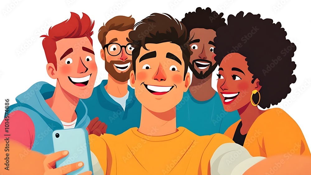 Group of friends taking a selfie, smiling and enjoying their time together, showcasing camaraderie and happiness Group of friends taking a selfie, smiling and enjoying their time together, showcasing camaraderie and happiness