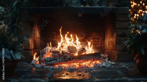 Inviting fireplace with flickering flames and glowing embers for cozy winter nights and celebrations