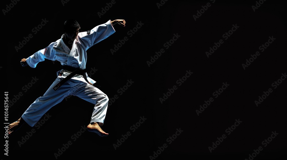A Martial Artist in Mid-Air Performing a Dynamic Kick A Martial Artist in Mid-Air Performing a Dynamic Kick