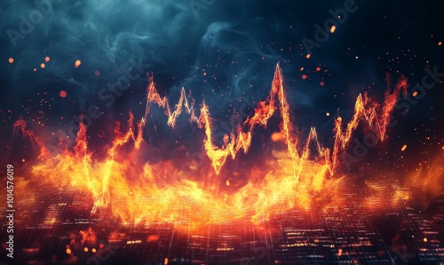 Burning stock market chart in flames.