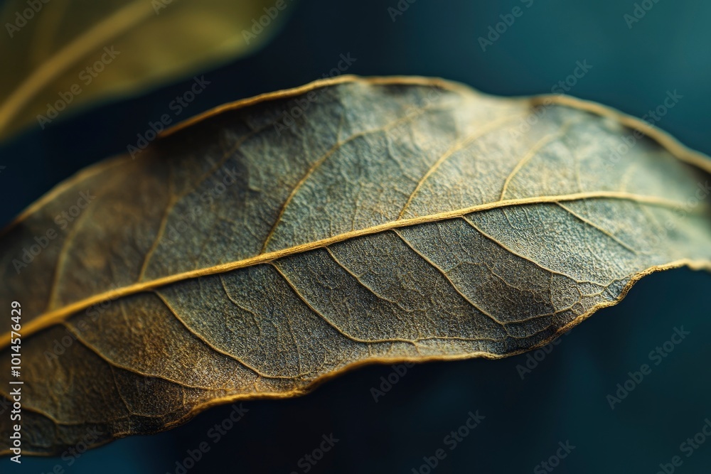Close up dried Bay leaf,aromatic leaf commonly used as a herb in cooking - generative ai Close up dried Bay leaf,aromatic leaf commonly used as a herb in cooking - generative ai