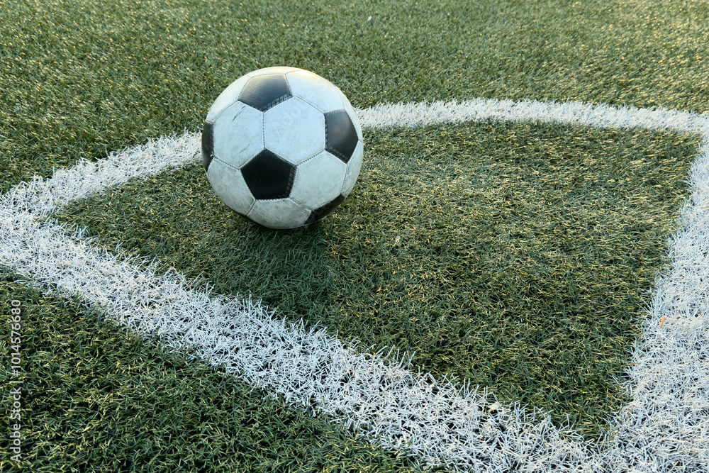 soccer Football on Corner kick line of ball and a soccer field , football field , background texture soccer Football on Corner kick line of ball and a soccer field , football field , background texture