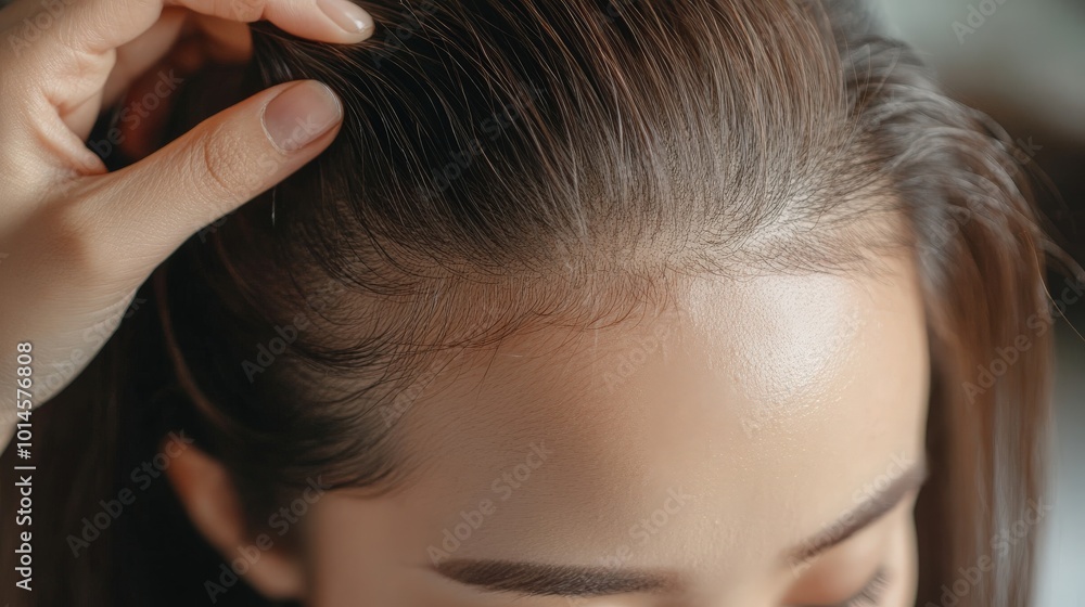 Fototapeta premium Hair loss problems before treatment hair transplantation, Asian women model