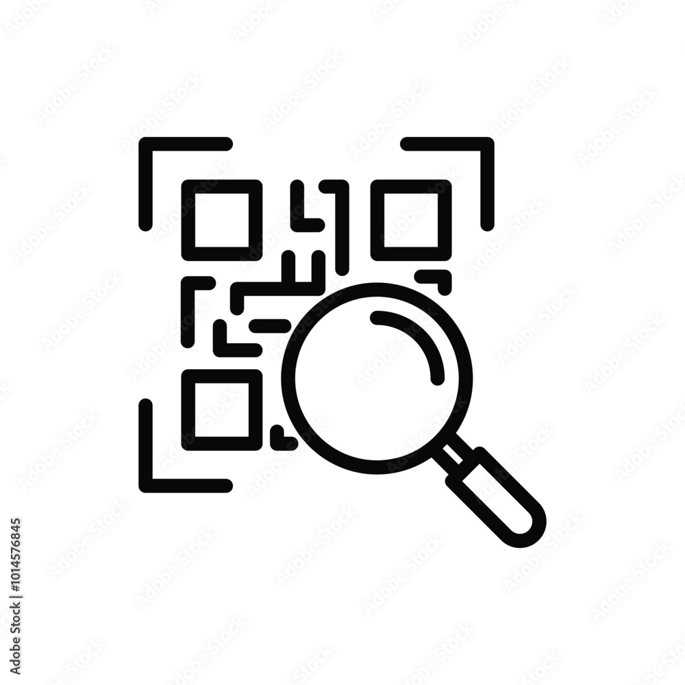 qr code with magnifier icon, line sign - vector illustration qr code with magnifier icon, line sign - vector illustration
