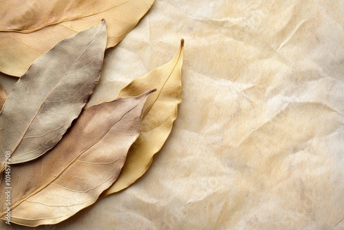 Close up dried Bay leaf,aromatic leaf commonly used as a herb in cooking - generative ai