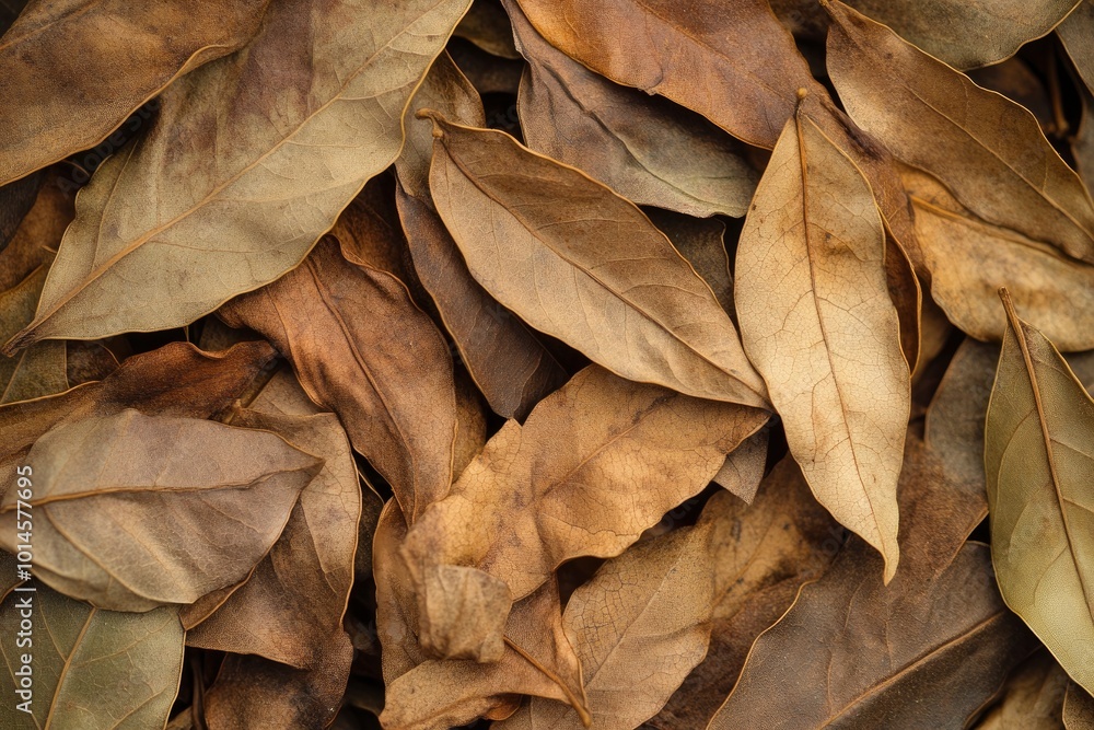 Close up dried Bay leaf,aromatic leaf commonly used as a herb in cooking - generative ai Close up dried Bay leaf,aromatic leaf commonly used as a herb in cooking - generative ai