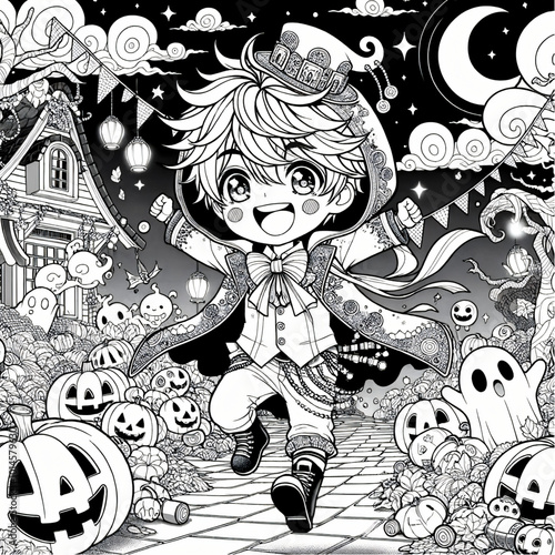 Coloring pages in black and white. Halloween for youngsters.