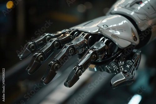 Close-up of a robotic hand showcasing advanced mechanical design. photo