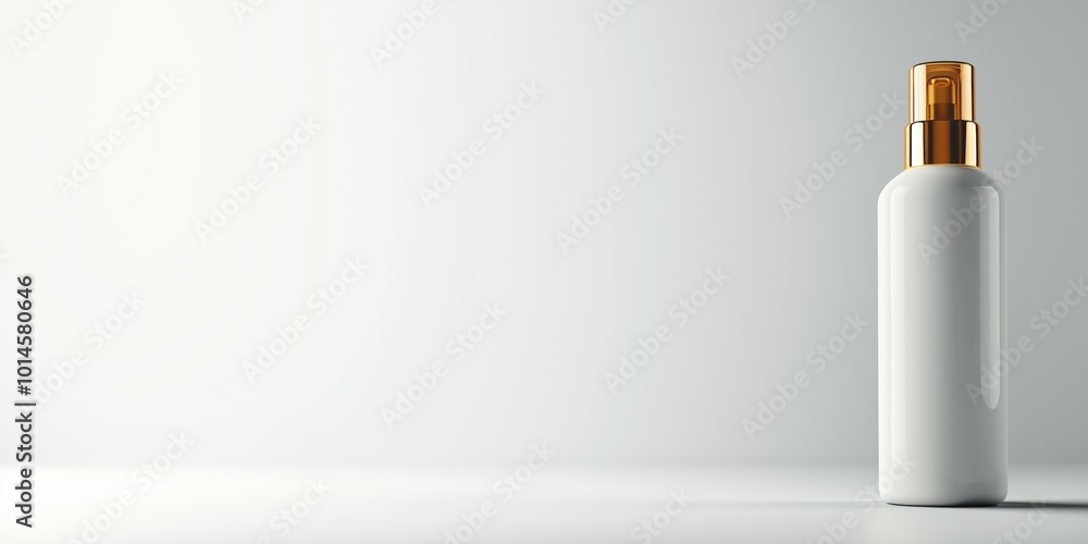 A sleek white lotion bottle with a gold pump dispenser, standing against a plain light background, offering a modern and minimalistic design that emphasizes elegance and luxury A sleek white lotion bottle with a gold pump dispenser, standing against a plain light background, offering a modern and minimalistic design that emphasizes elegance and luxury
