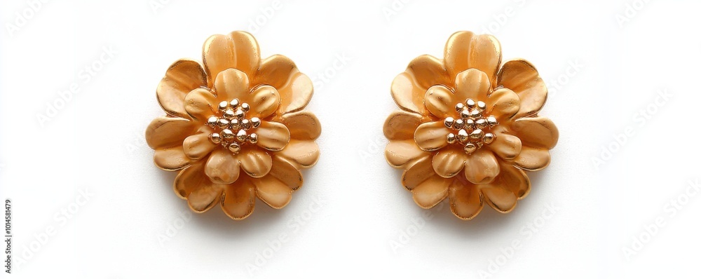 Gold flower embellishments with pearl accents, white isolate background Gold flower embellishments with pearl accents, white isolate background