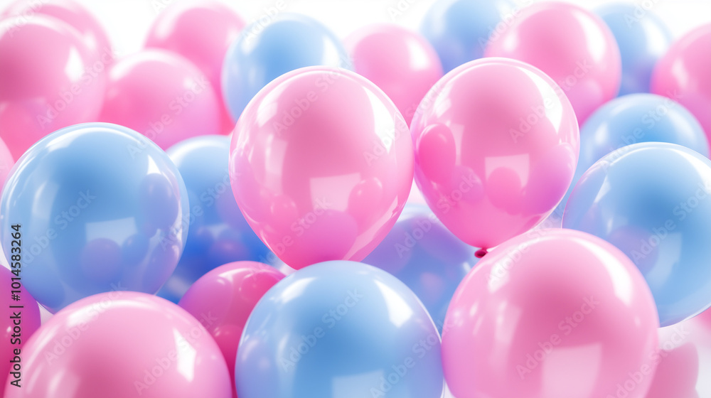 Pink and blue balloons clustered together on a bright background Pink and blue balloons clustered together on a bright background