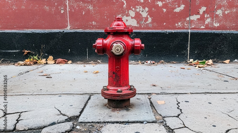 A red fire hydrant on a city sidewalk, with cracked pavement surrounding it. A red fire hydrant on a city sidewalk, with cracked pavement surrounding it.