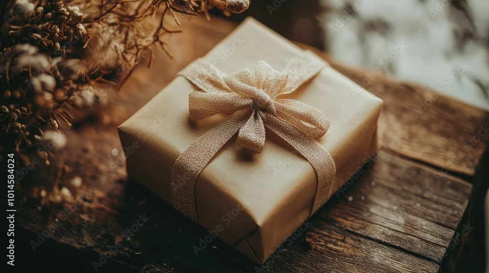 A beautifully wrapped gift box with a delicate ribbon sits on a rustic wooden surface, perfect for special occasions. A beautifully wrapped gift box with a delicate ribbon sits on a rustic wooden surface, perfect for special occasions.