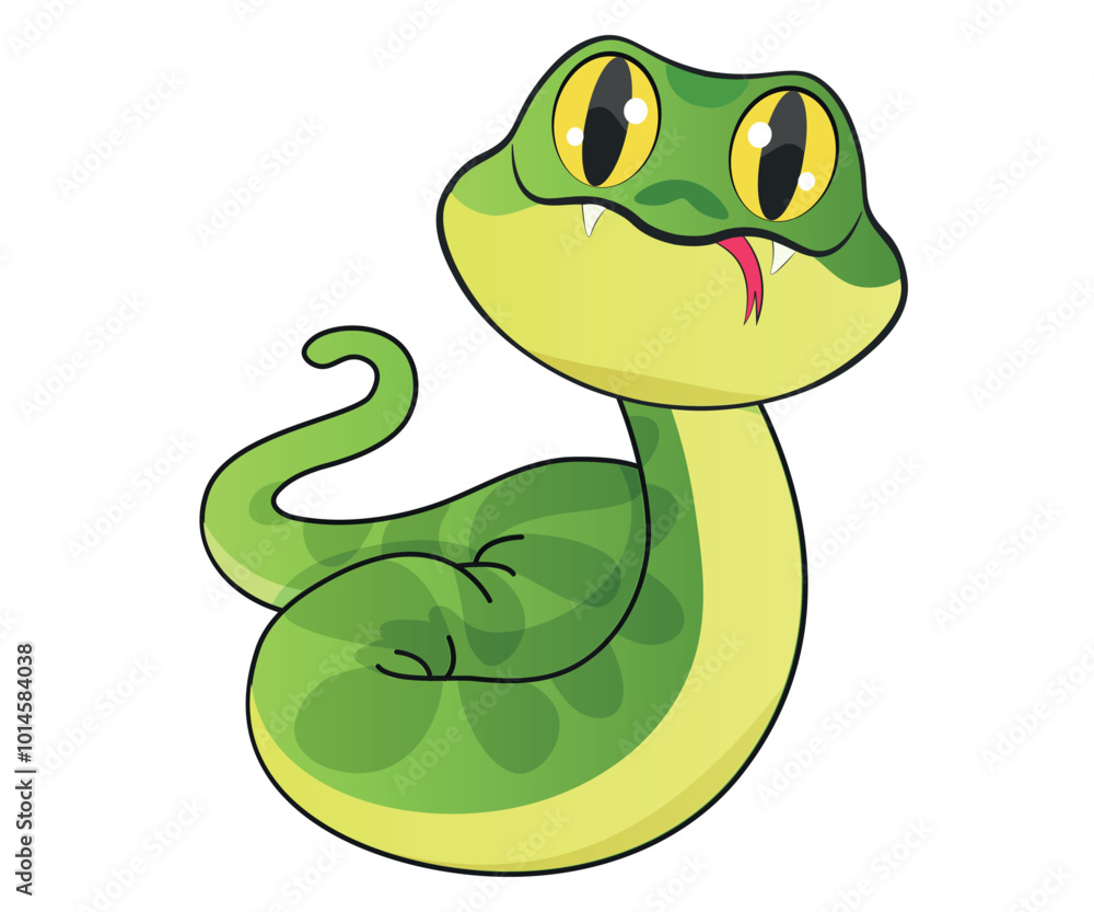 green snake cartoon style children's illustration green snake cartoon style children's illustration