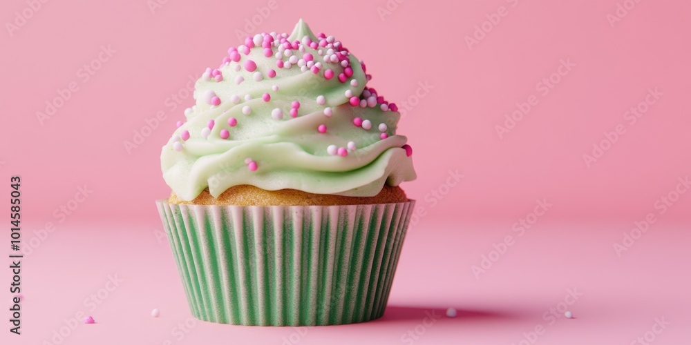 Cupcake with White Frosting and Pink Sprinkles Cupcake with White Frosting and Pink Sprinkles