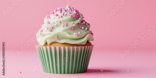 Cupcake with White Frosting and Pink Sprinkles