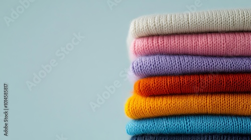 Luxurious stack of cashmere knitwear in various styles and colors for cozy fashion choices photo