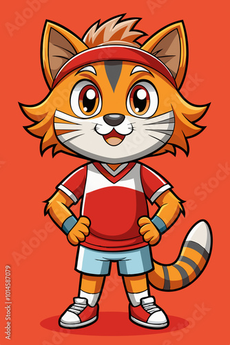 Cute Cat in Sports Costume Mascot - Dynamic Cat Head Logo for Sports Teams and T-Shirt Printing