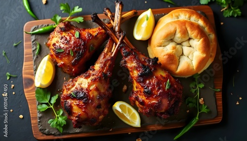 Balochi Sajji – Grilled Whole Chicken with Bread and Lemon Wedges (Pakistani Cuisine) photo