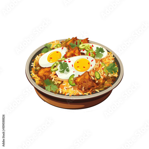 A bowl of delicious biryani rice is ready to be enjoyed for food and recipe blogs, restaurant menus, and Asian cuisine illustrations. Generative AI