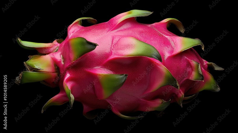 Close-up of a Ripe Dragon Fruit with Green Spikes Close-up of a Ripe Dragon Fruit with Green Spikes