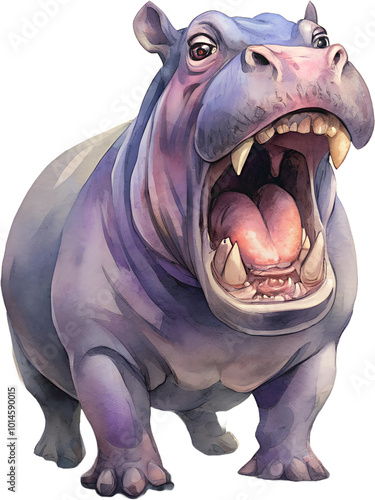 Watercolor Pygmy Hippopotamus Illustration: Cute Hand-Painted Animal Art PNG