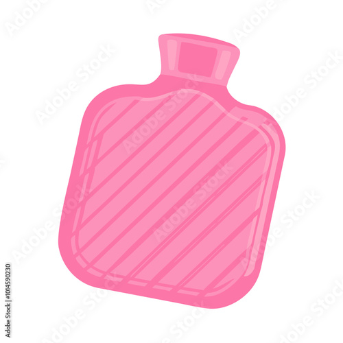 Pink hot water bottle with striped pattern isolated on white background