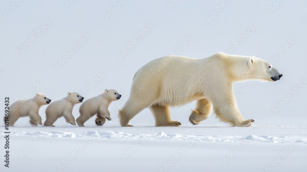 A dynamic photograph of a polar bear mother leading her cubs across a snowy expanse, showcasing the nurturing behavior and survival skills of Arctic wildlife A dynamic photograph of a polar bear mother leading her cubs across a snowy expanse, showcasing the nurturing behavior and survival skills of Arctic wildlife