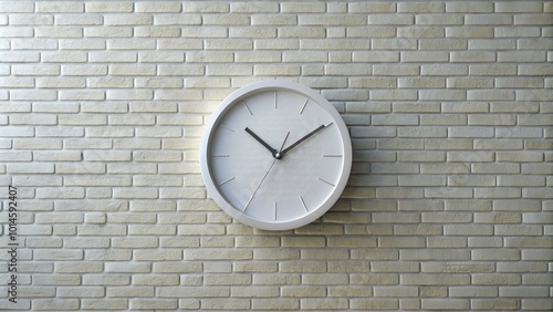Wallpaper Mural This modern round white clock on a white brick wall enhances decor with its sleek design and clear Torontodigital.ca