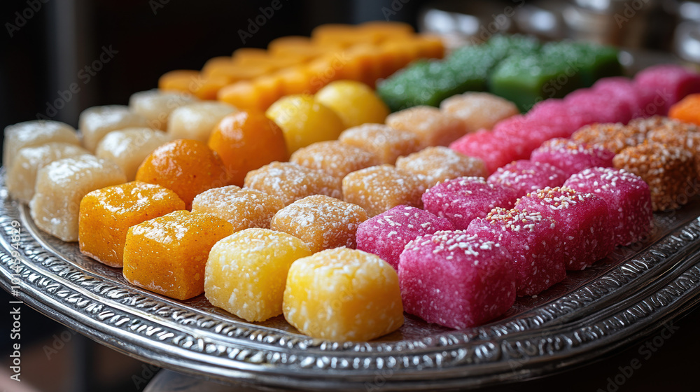 A variety of colorful Indian sweets displayed on a platter, symbolizing joy and celebration during festive occasions. A variety of colorful Indian sweets displayed on a platter, symbolizing joy and celebration during festive occasions.