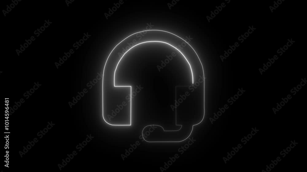 the neon Beautiful headphone icon animation on black background. the neon Beautiful headphone icon animation on black background.