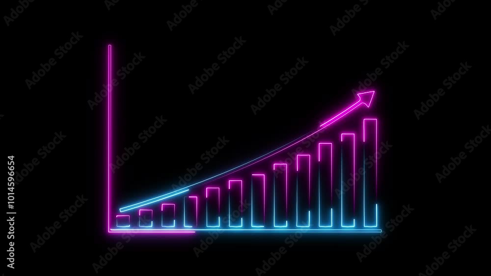 Neon business graph animation increased. 12 graph bar animation increased.