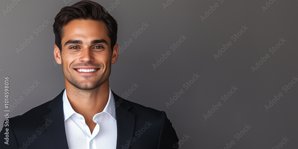 Confident Young Professional in Formal Attire Smiling Against a Neutral Background Confident Young Professional in Formal Attire Smiling Against a Neutral Background