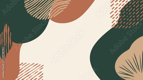 Background featuring abstract shapes and patterns with dots. A contemporary vector design ideal for banners, flyers, and covers.
